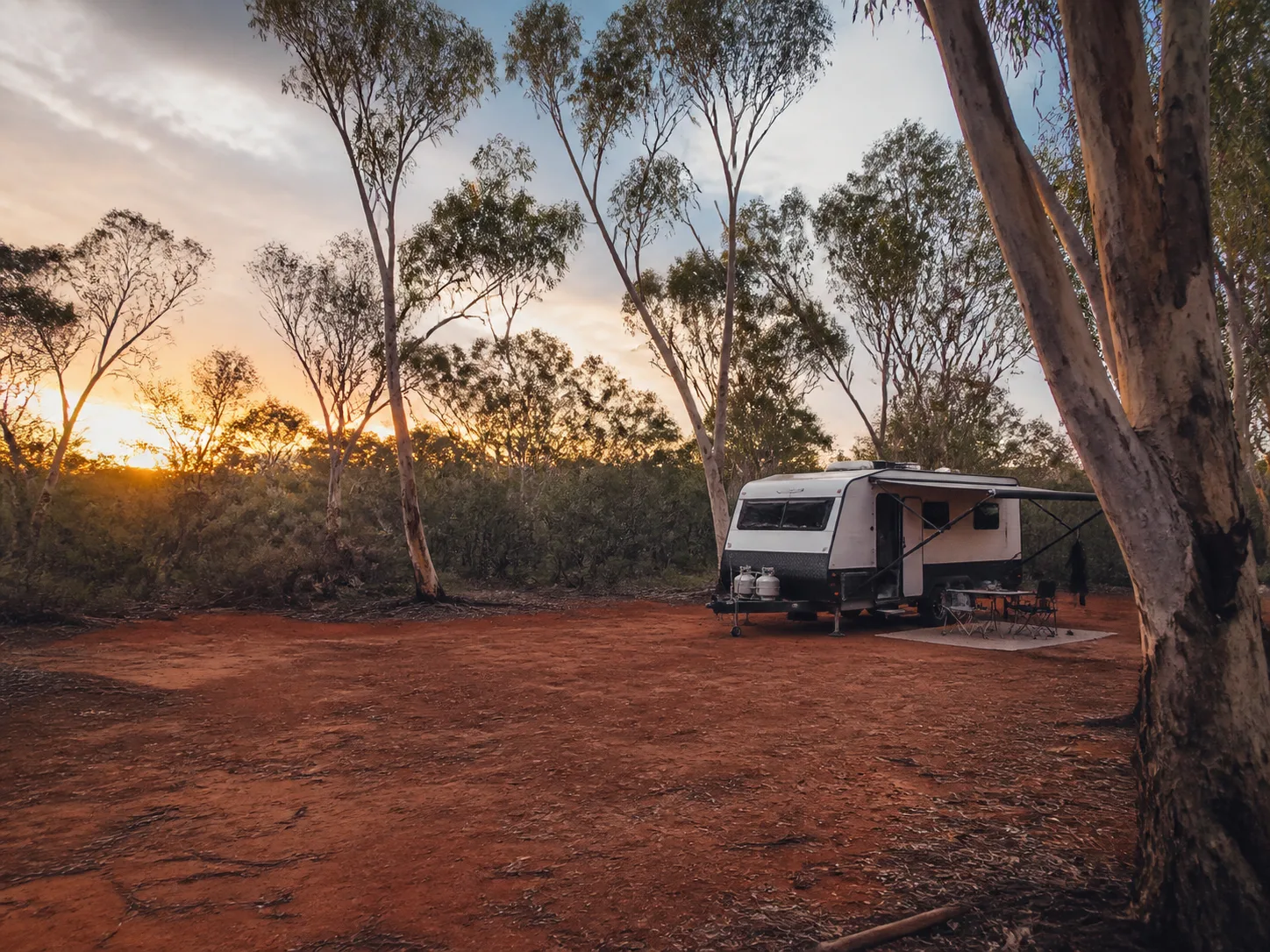 Single caravan at a remote free bush camp