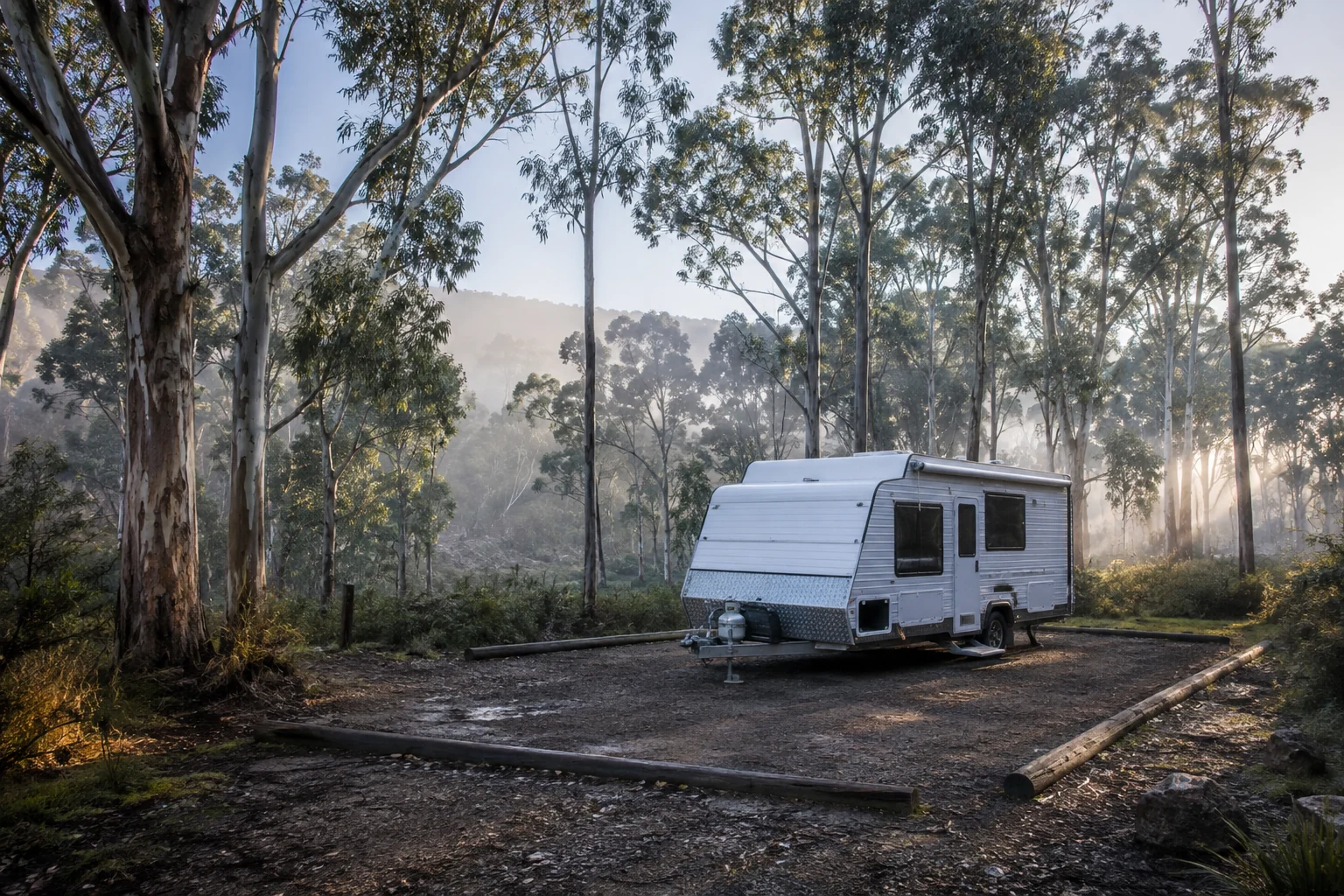 Caravan camped inside a national park campground