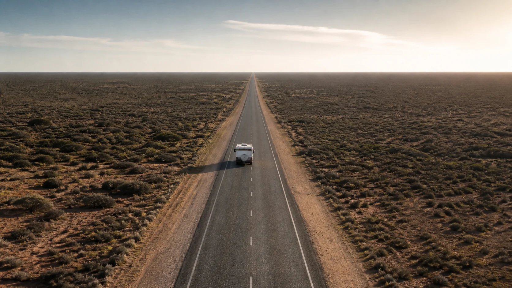Long straight road crossing the Nullarbor Plain