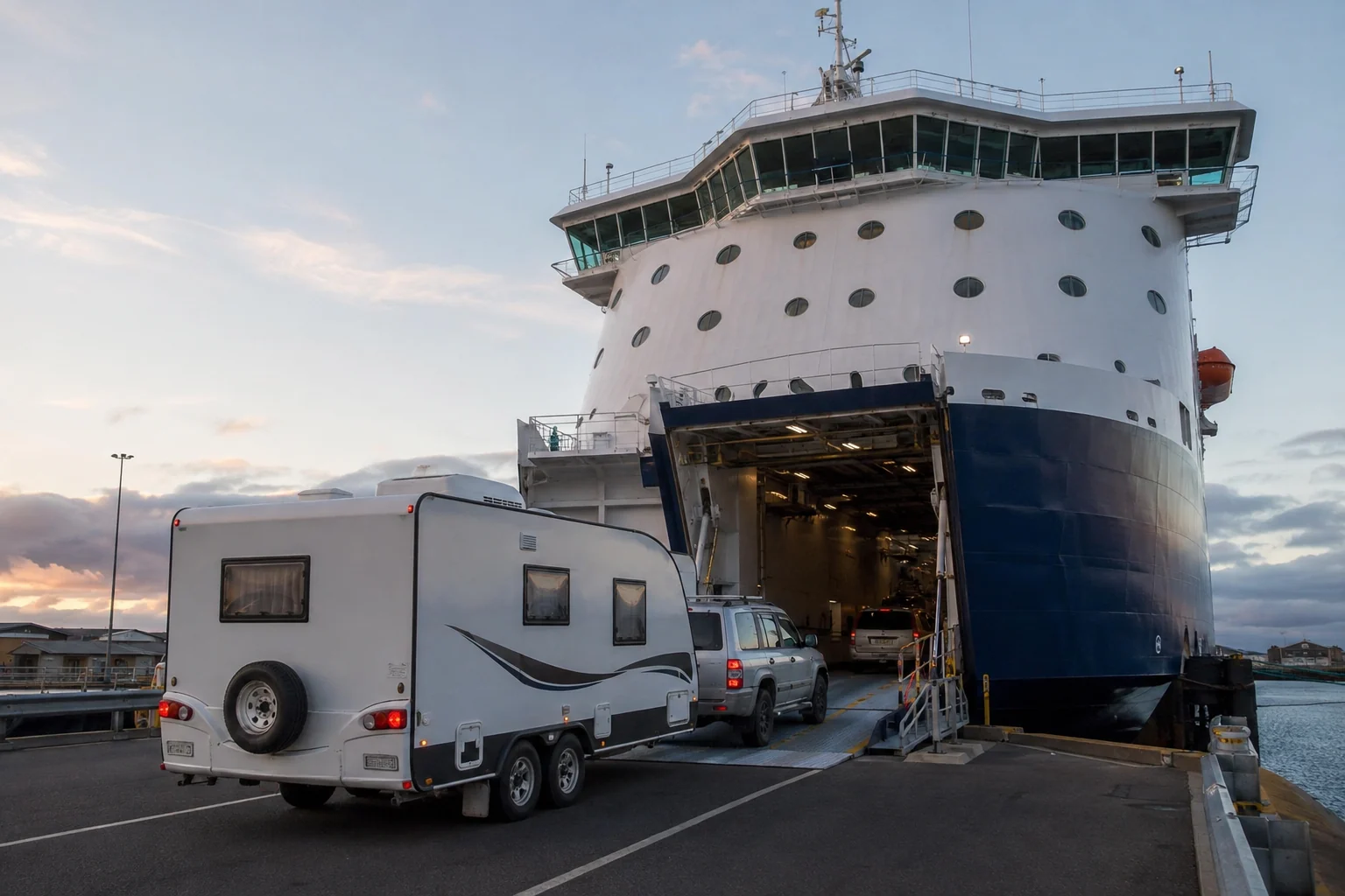 Caravan loaded onto the Spirit of Tasmania ferry