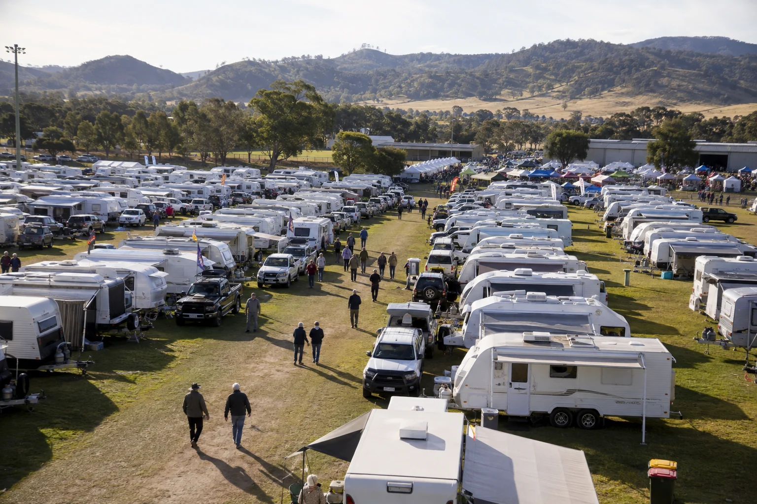 Large gathering of caravans at an organised rally